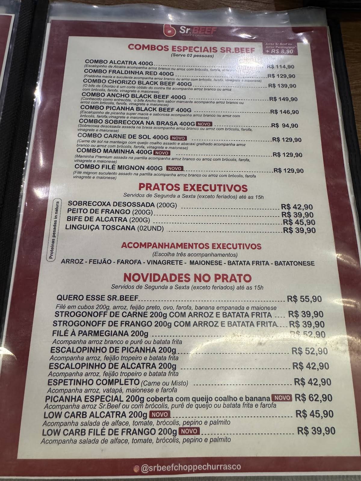 Sr. Beef Chopp e Churrasco cardápio