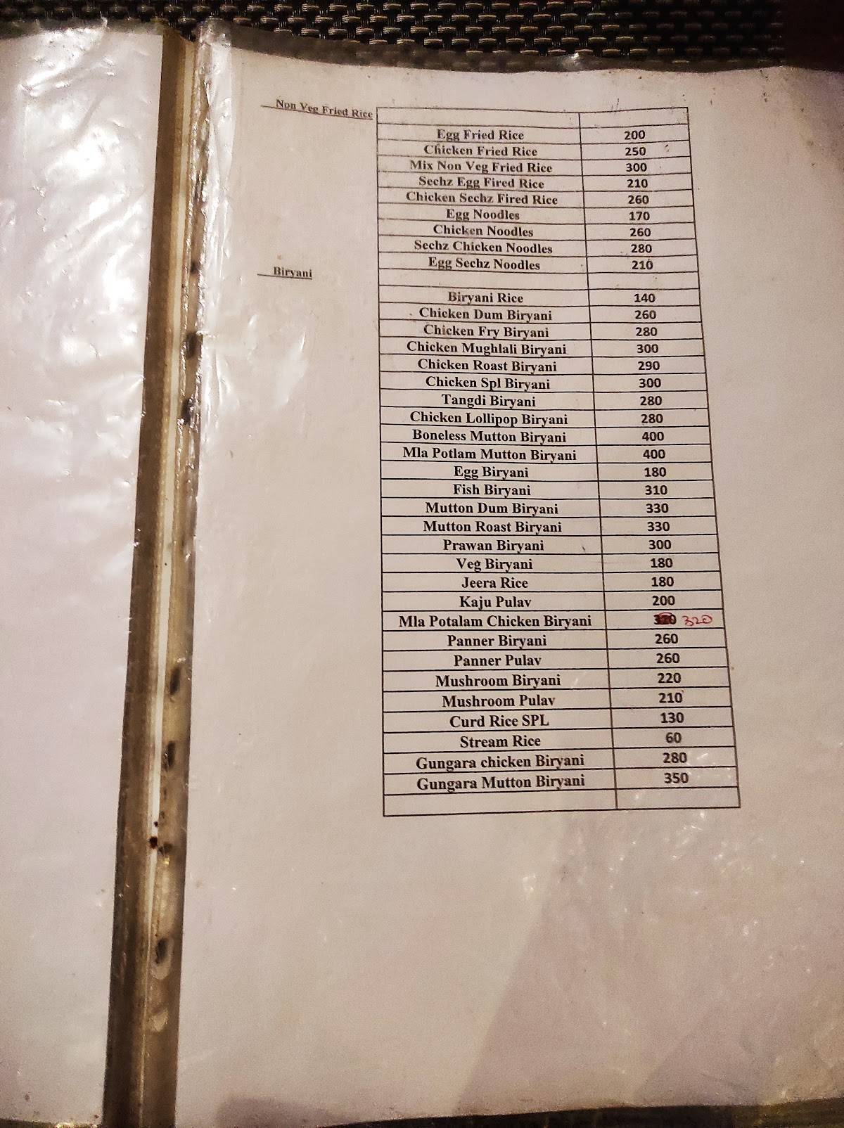 Sri Hridaya Inn menu