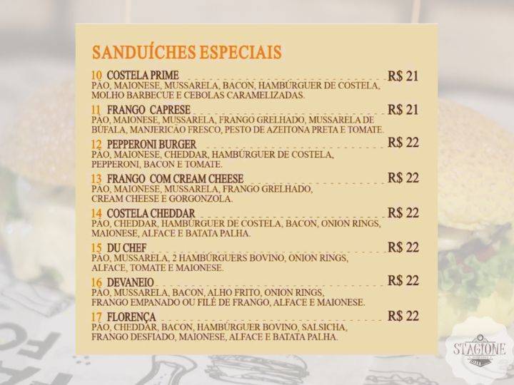 Stagione Pizzaria cardápio