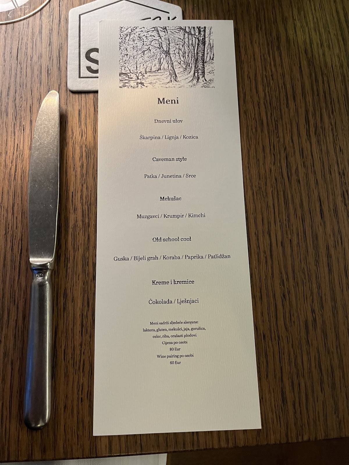 Menu di Restaurant Stara Škola, Istria 