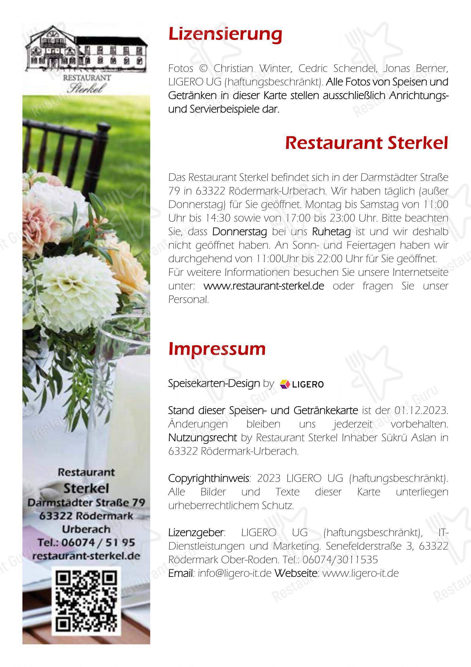 Menu pour Restaurant Sterkel restaurant