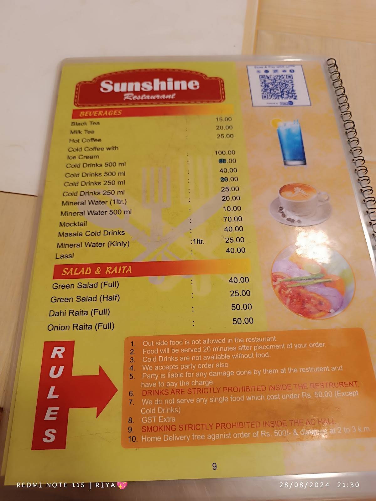Sunshine Restaurant & Cafe menu