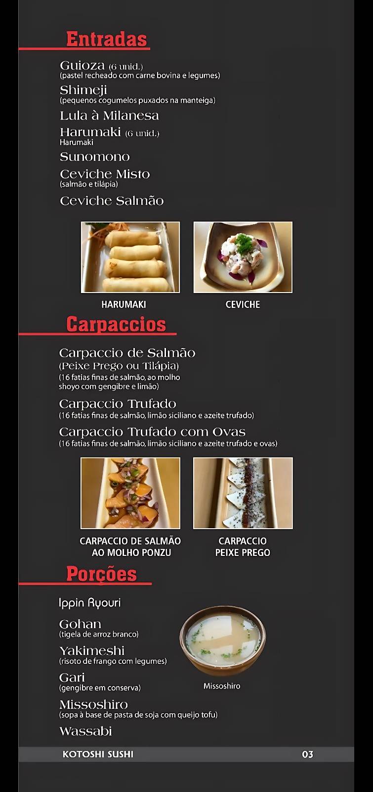 Sushi Kotoshi 23 Comida Japonesa Guarujá cardápio