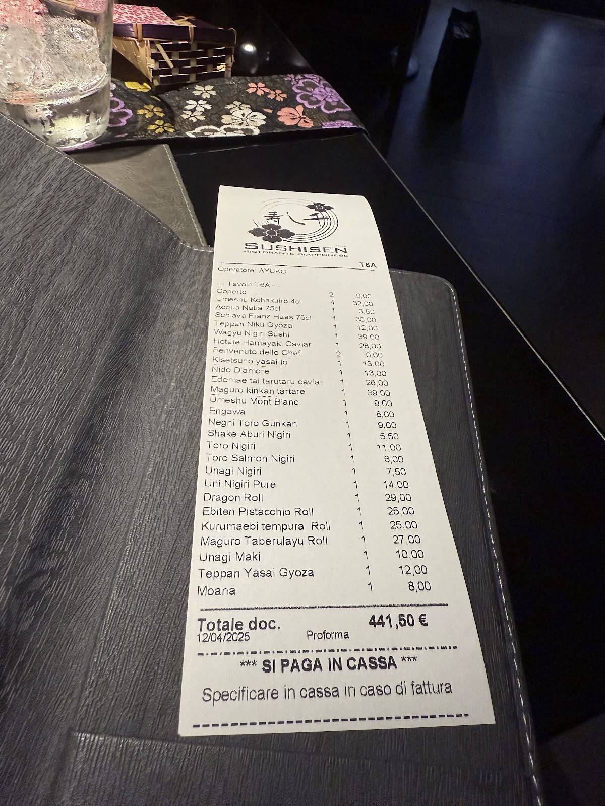 Menu di Sushisen, Ristorante Giapponese 