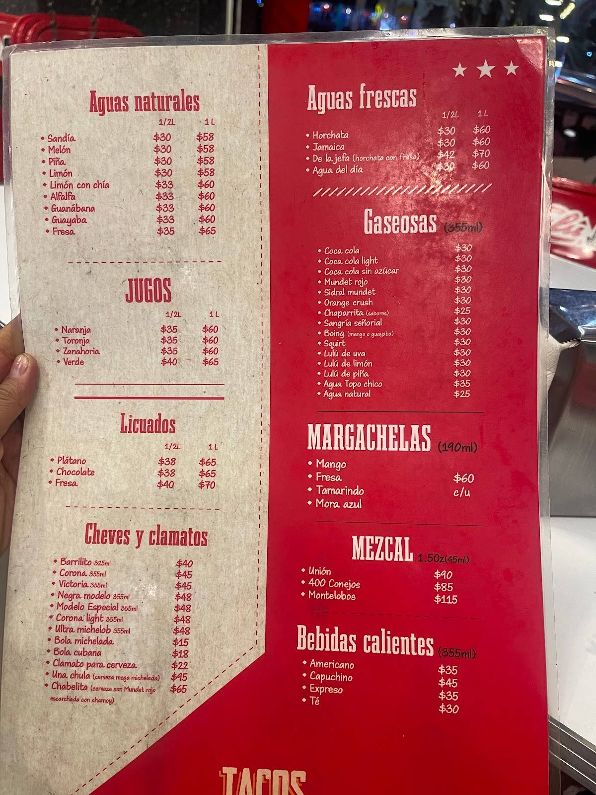 Carta del restaurante Tacos La Chula Revolución, Ciudad del México