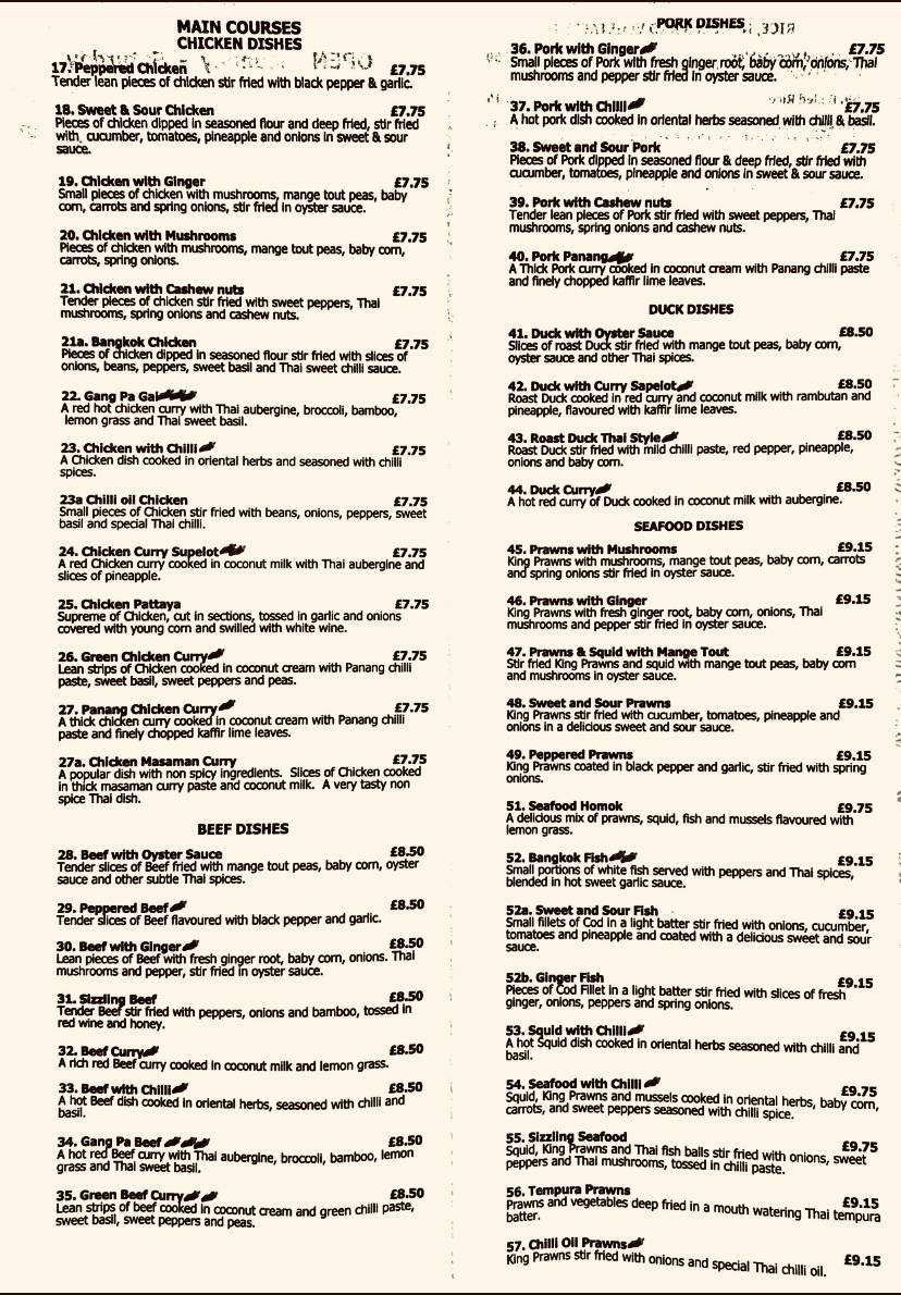 Menu at Taste of Thai Restaurant Fakenham