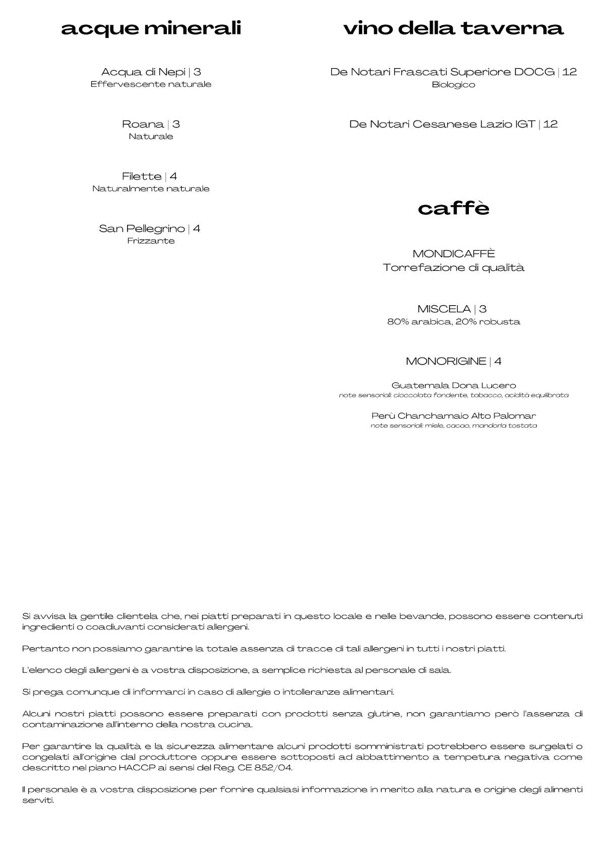 Menu di Taverna Mari 