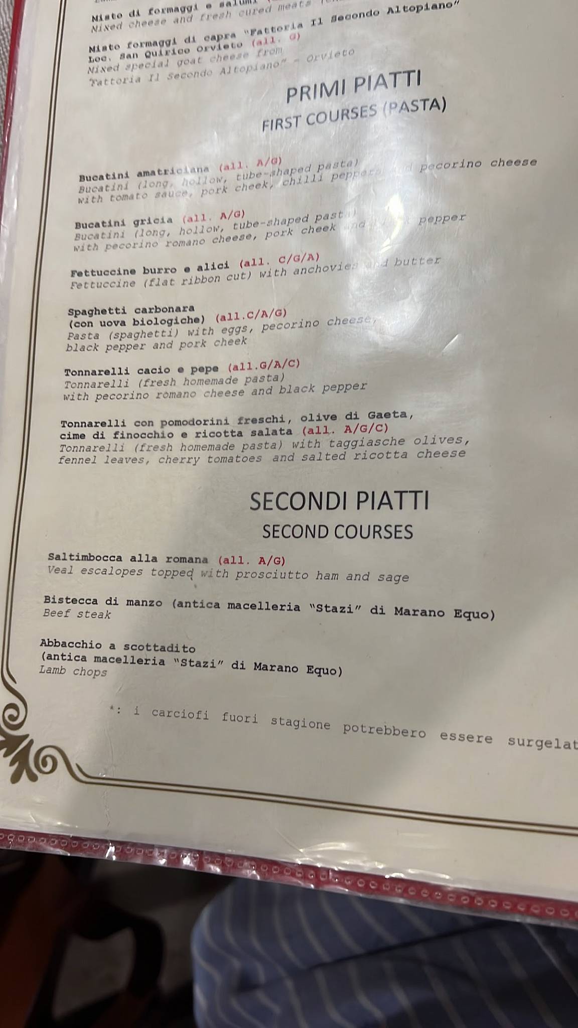 Menu di Taverna Romana 