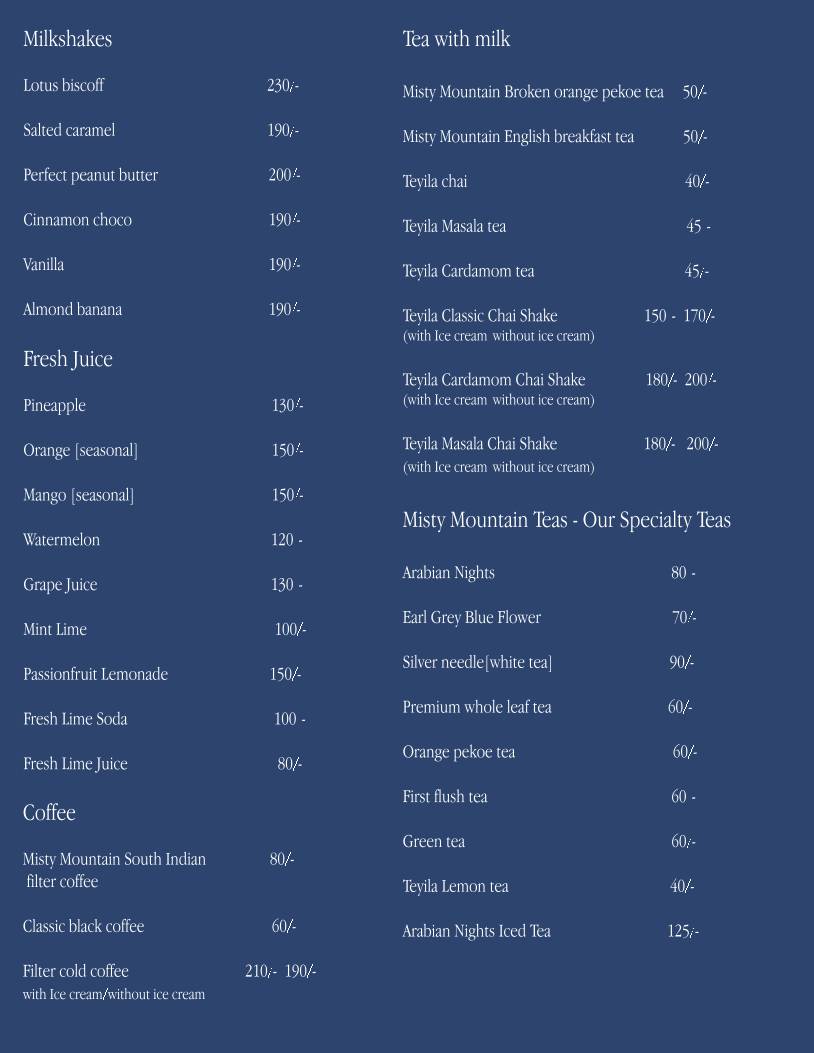 Teyla Restaurant menu