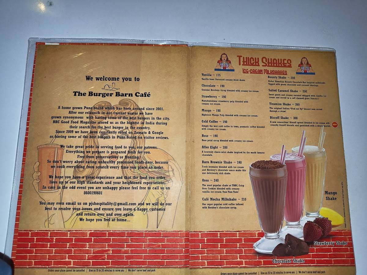 The Burger Barn Cafe menu