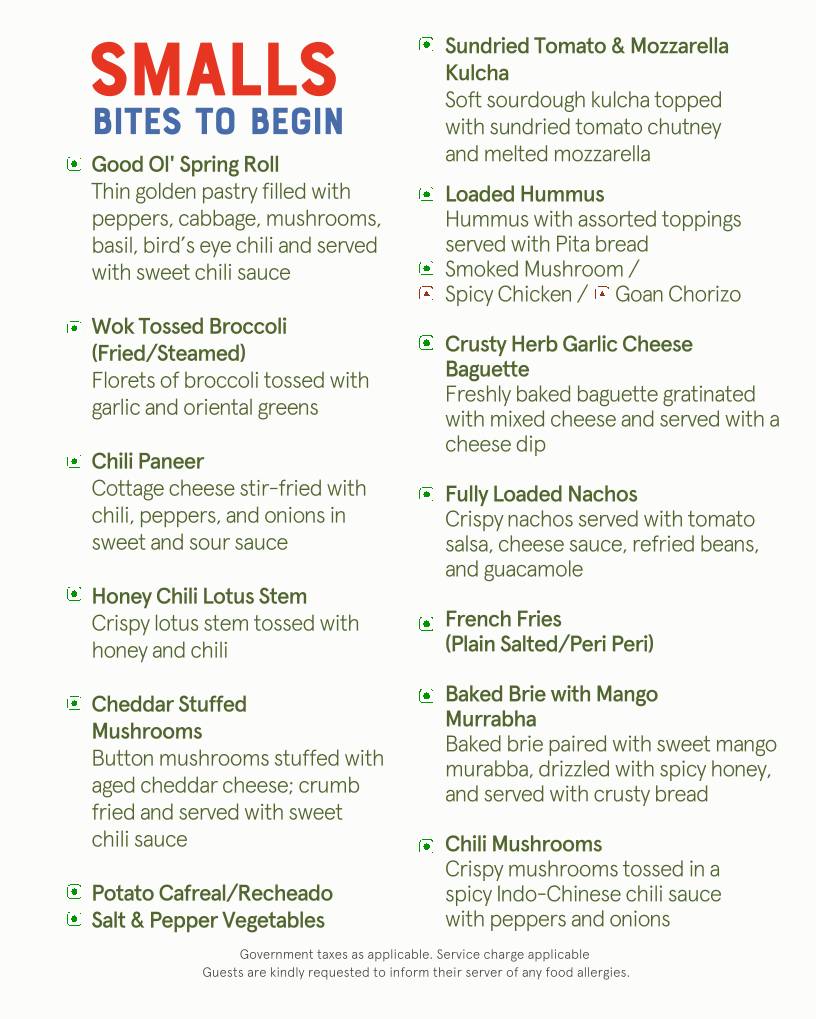 The Fisherman's Wharf, Hyderabad menu