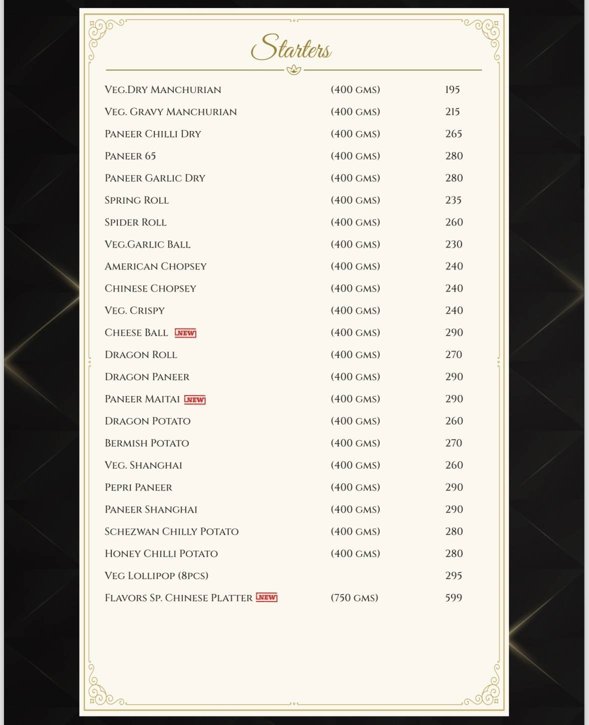 The Grand Flavors menu