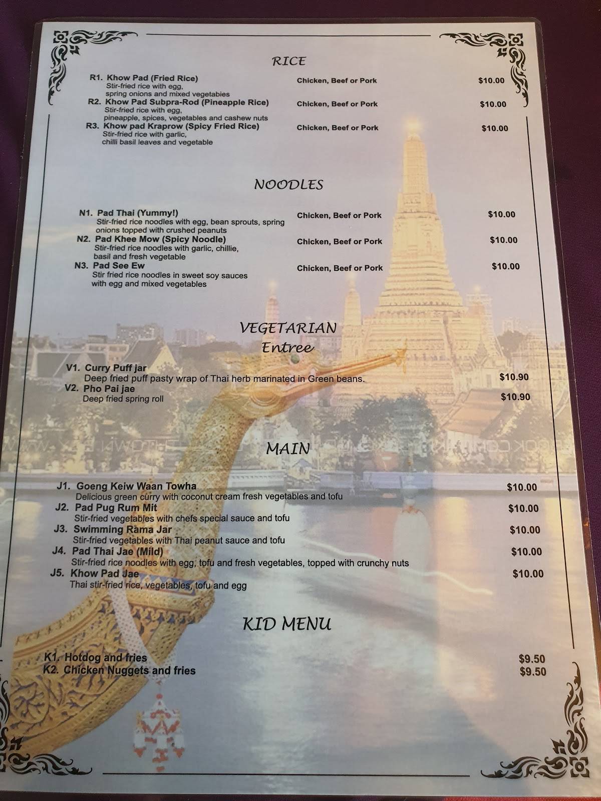 Menu at The House of Chang Thai restaurant, Whitianga