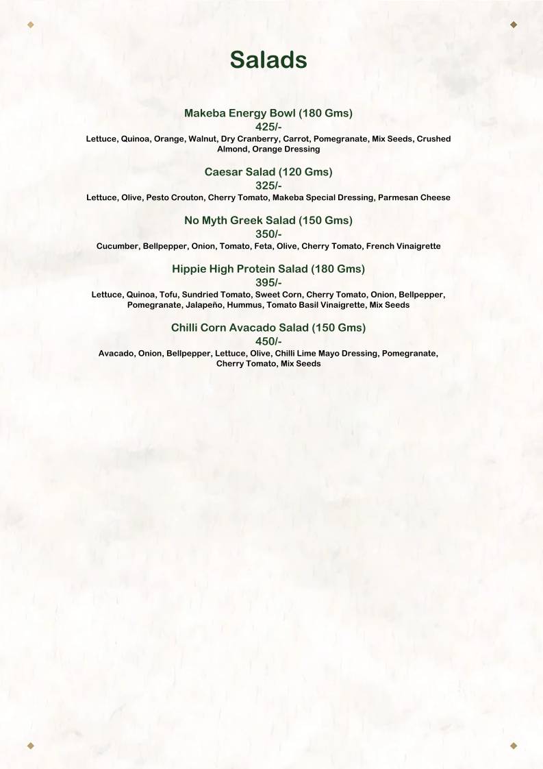 The House of Makeba - Veg Restaurant in Bhat, Ahmedabad menu