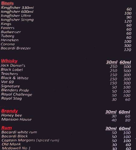 The Mango Grove Bar & Restaurant menu