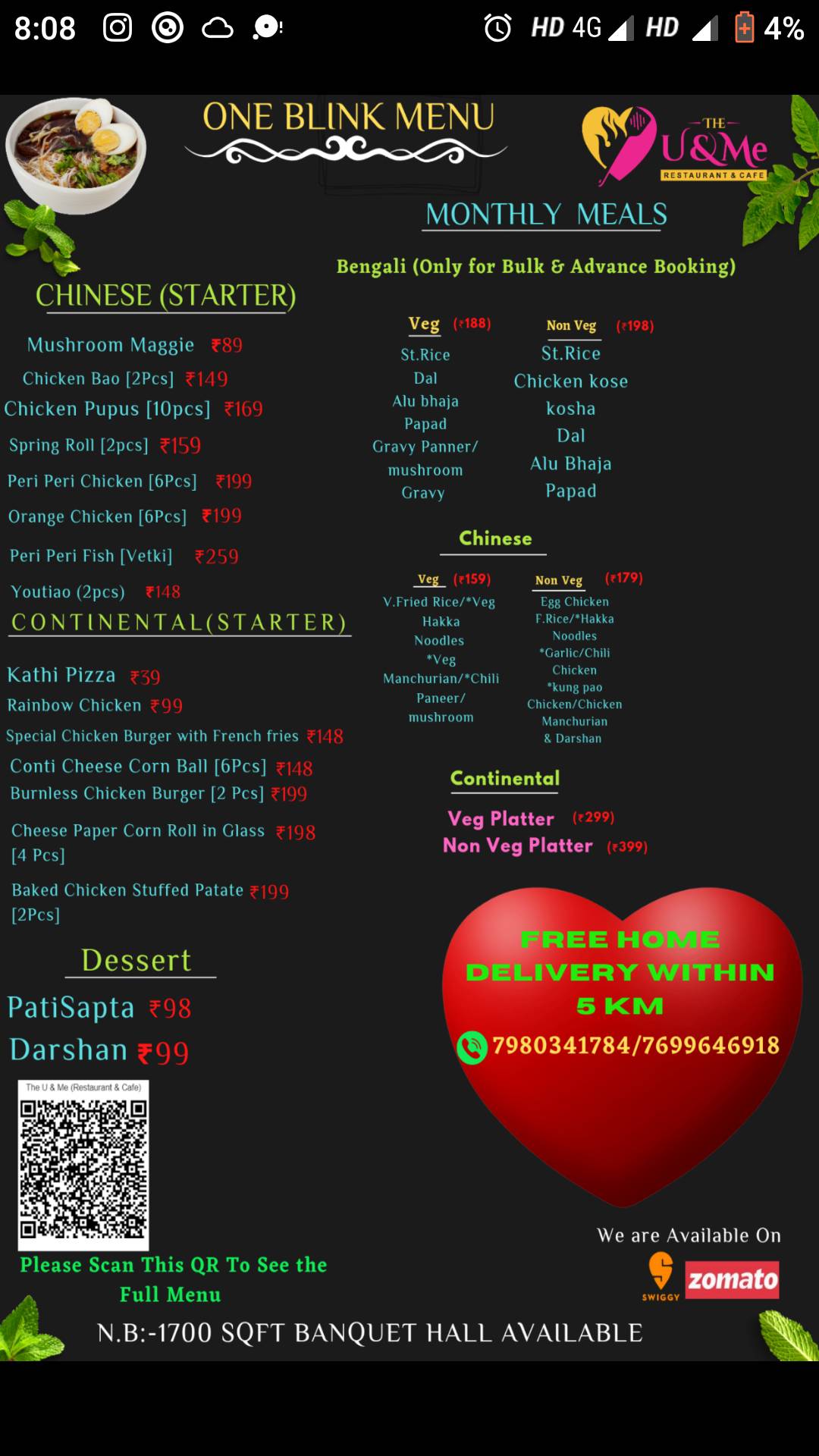 The U & Me (Restaurant & Cafe) menu