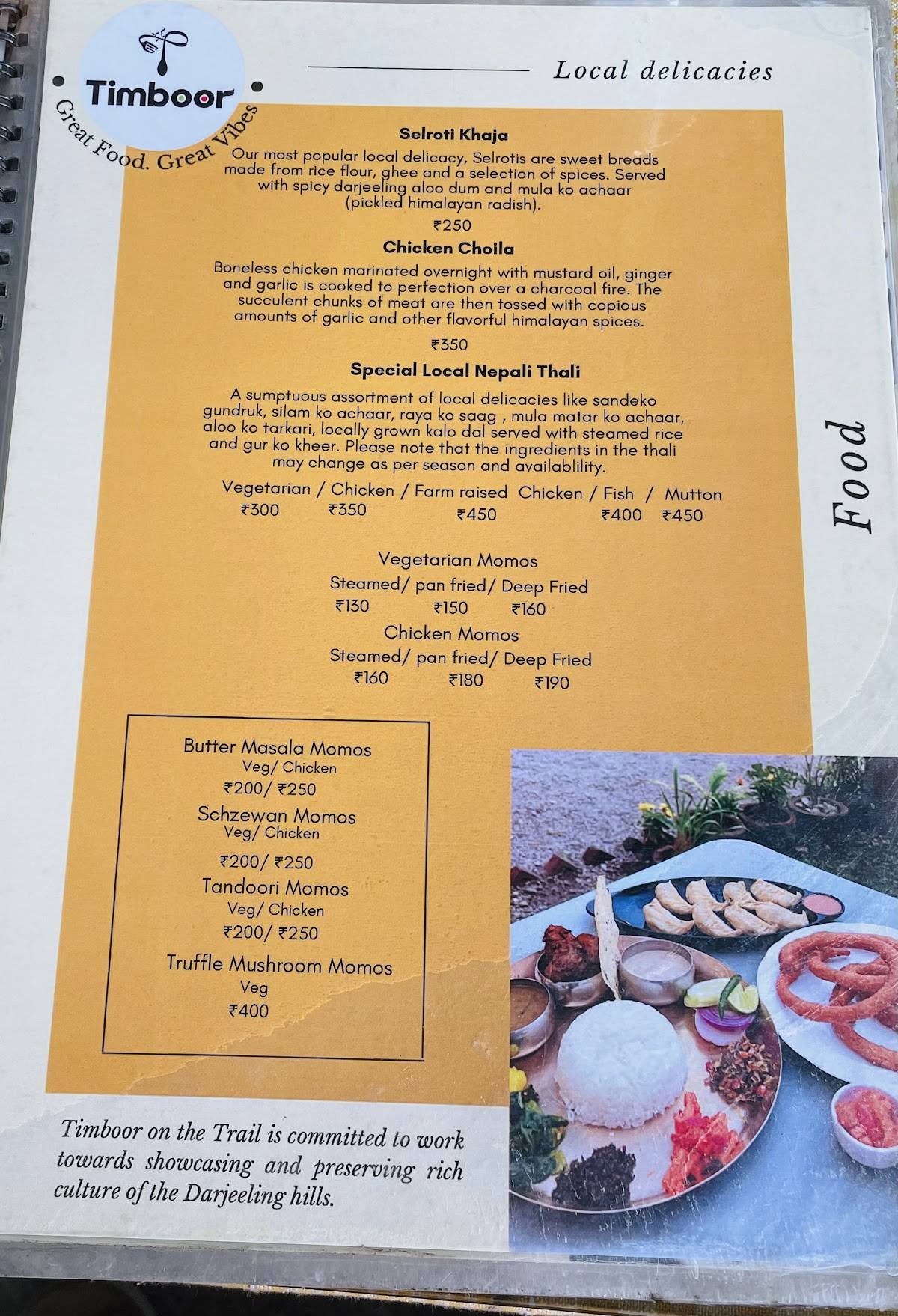 Timboor on The Trail menu