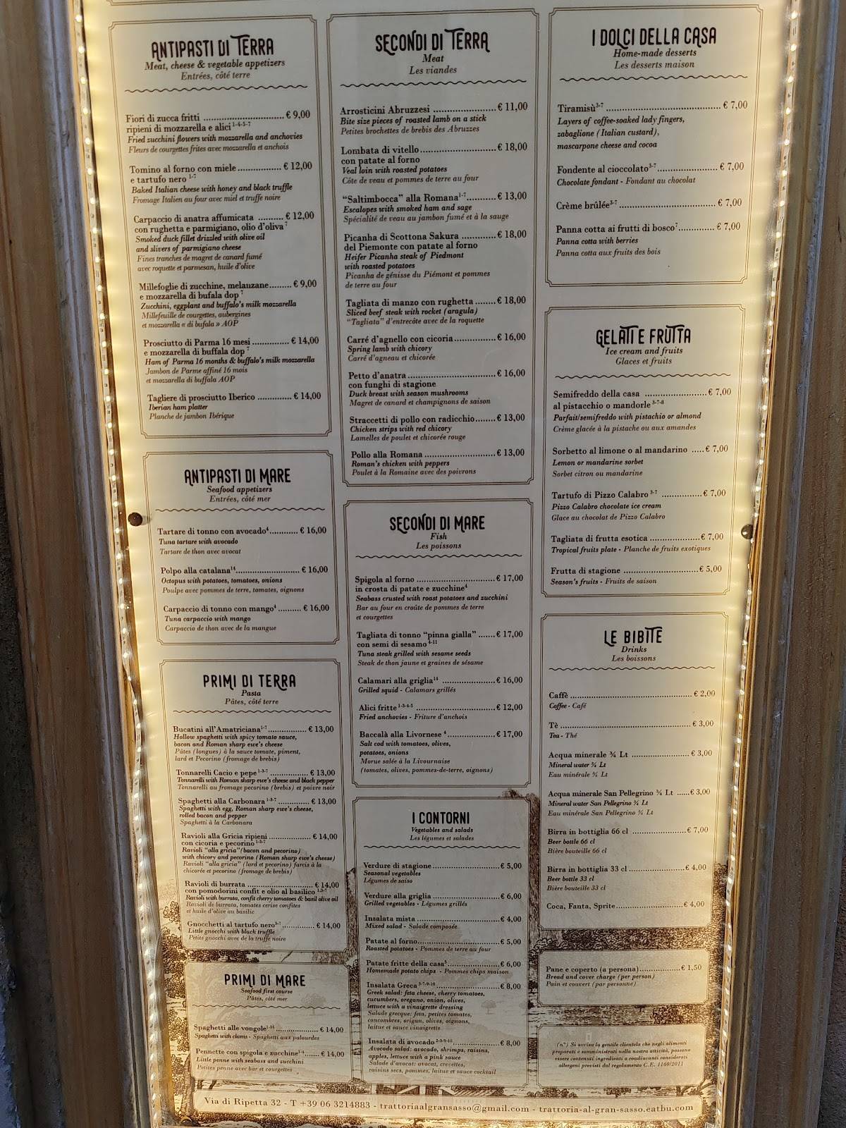 Menu di Trattoria Al Gran Sasso 