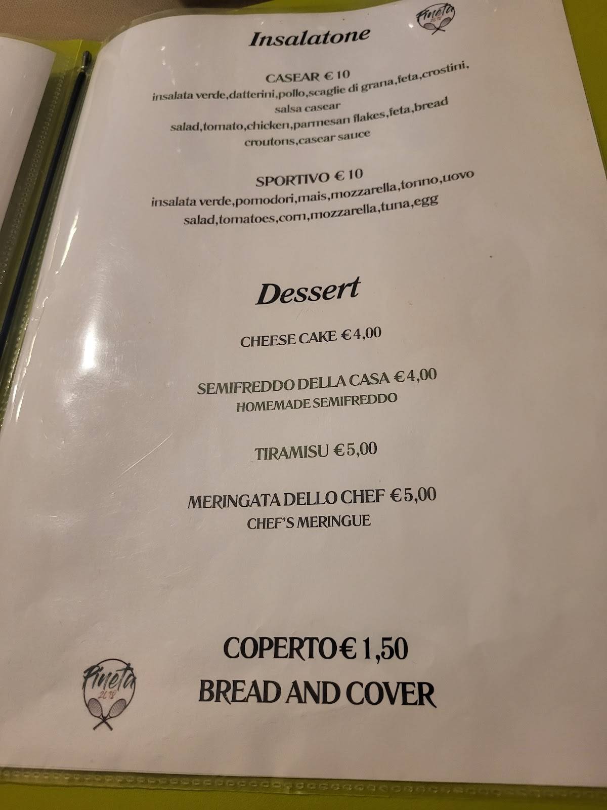 Menu di Trattoria La Pineta 