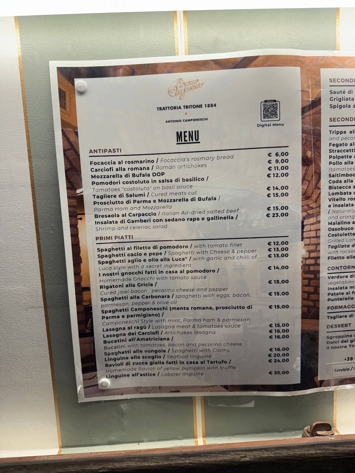 Menu di Trattoria Tritone 1884 - Antonio Camponeschi 