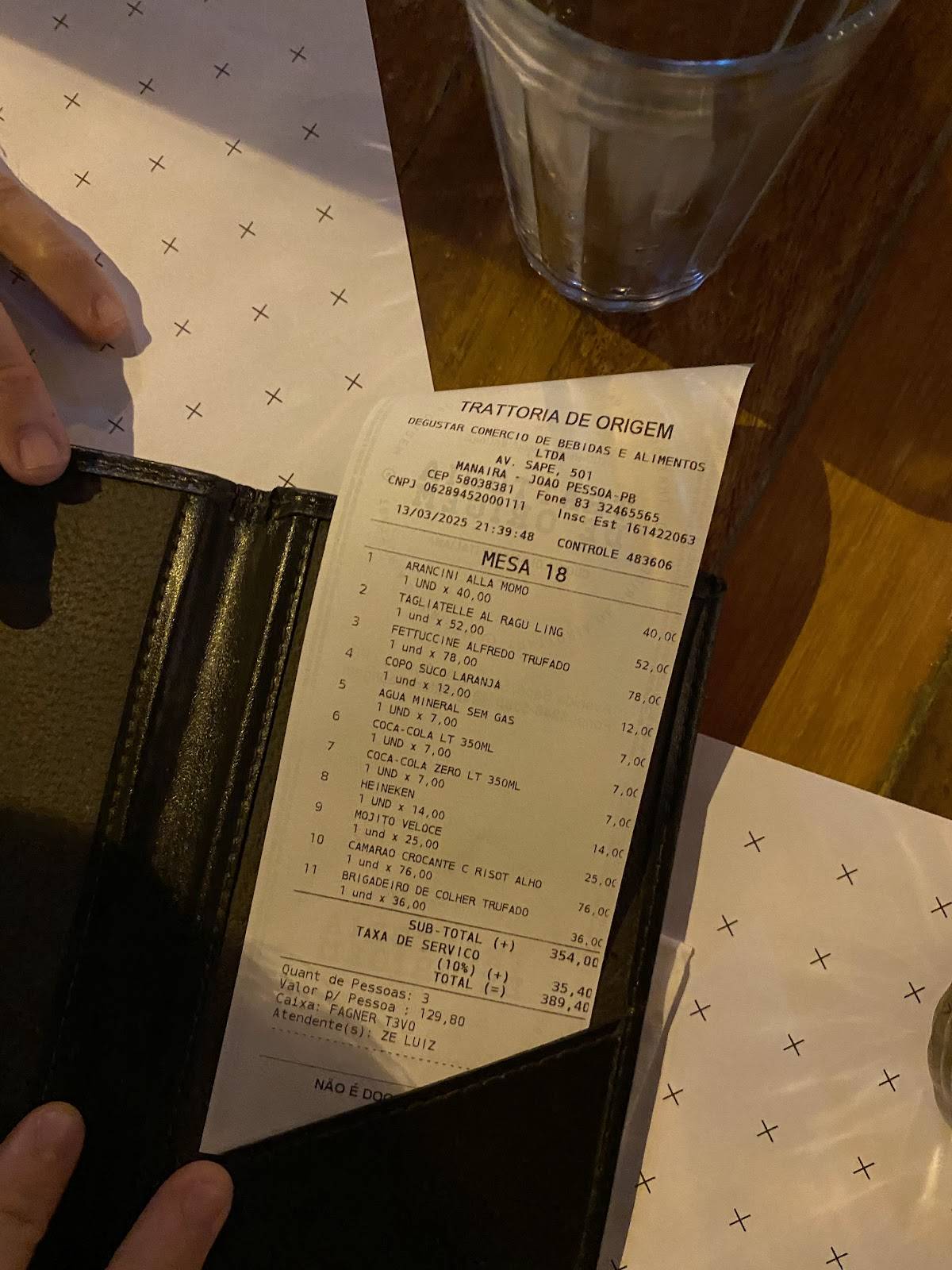 Trattoria de Origem cardápio