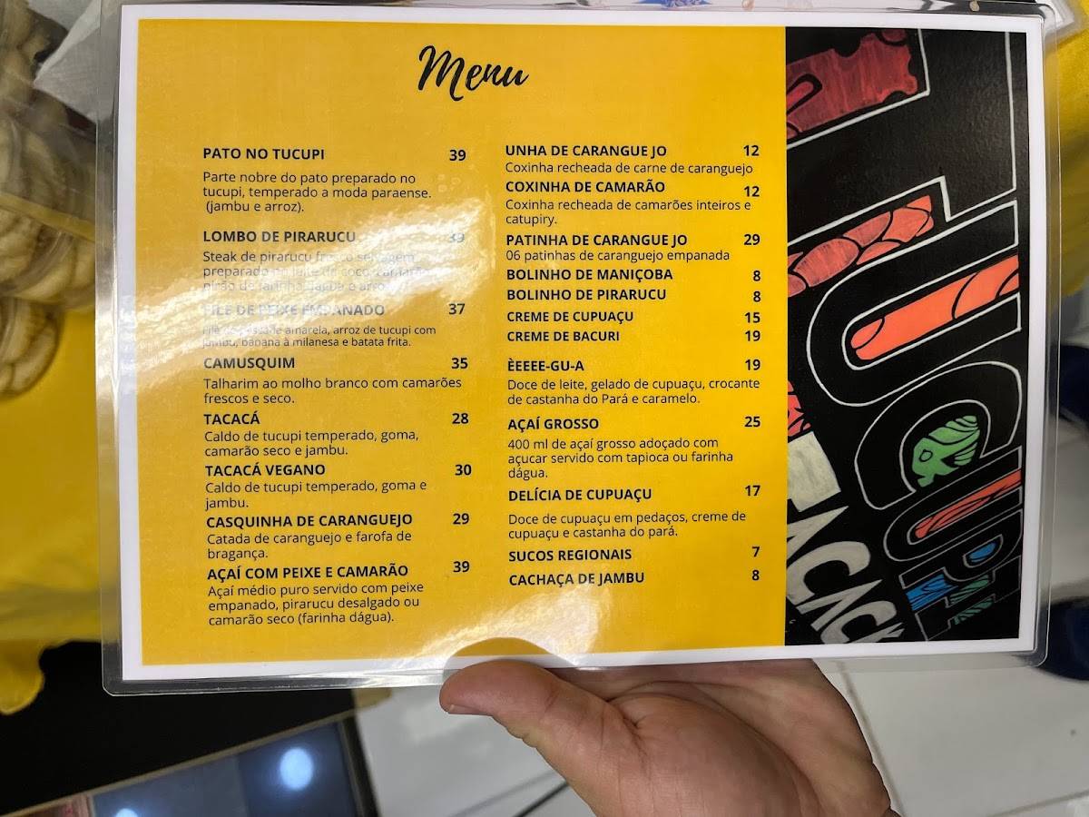 Menu em Tucupi do Tacacá restaurante, Brasília