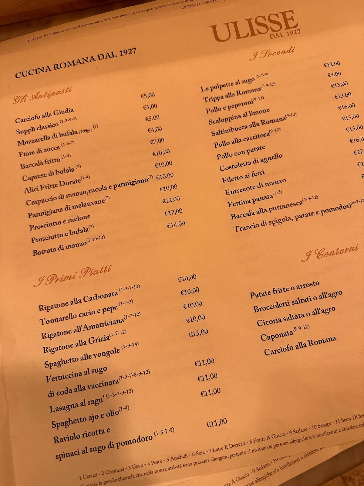 Menu di ULISSE dal 1927 