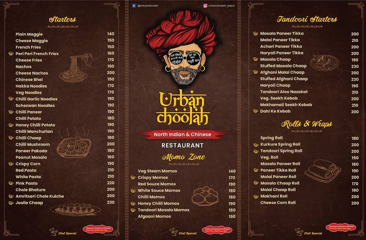 Urban Choolah menu
