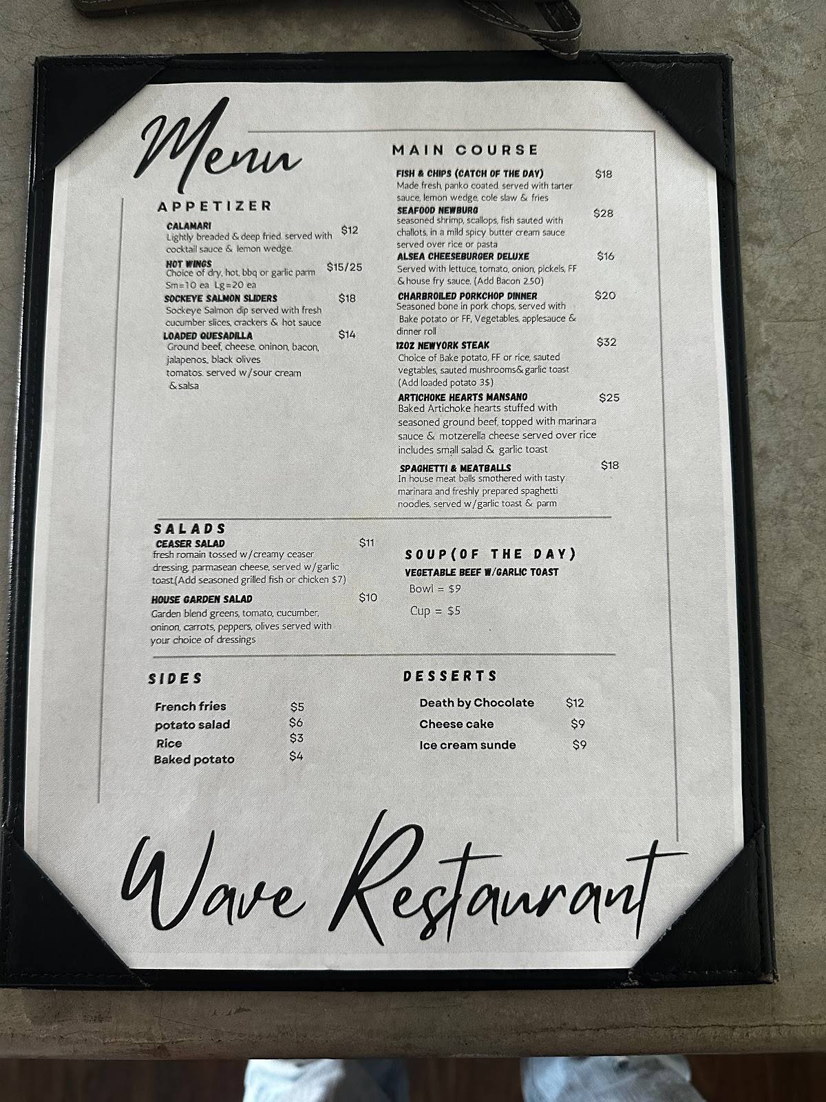 Menu at Waves Restaurant & Lounge, Waldport