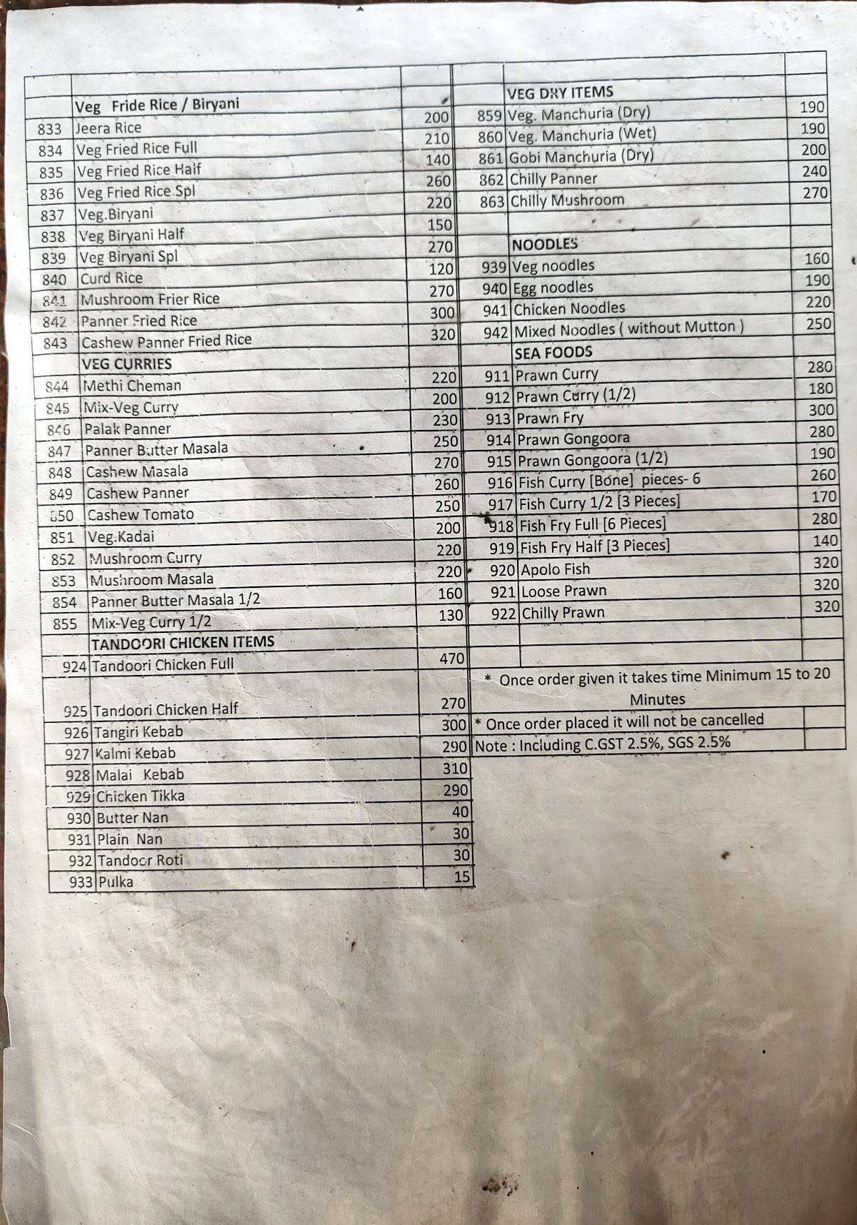 Yati foods menu