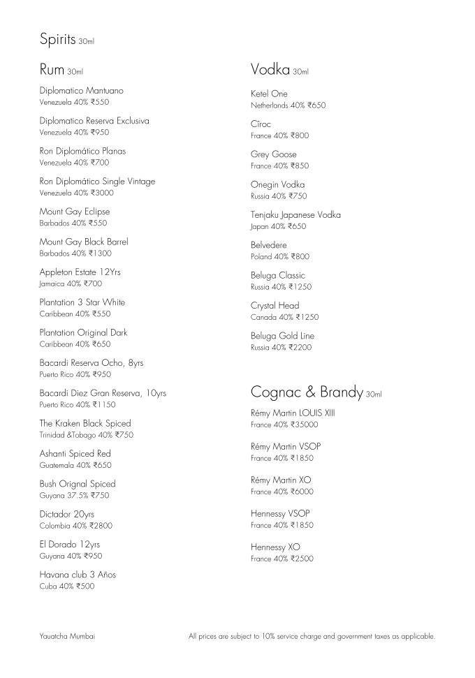Yauatcha Mumbai menu