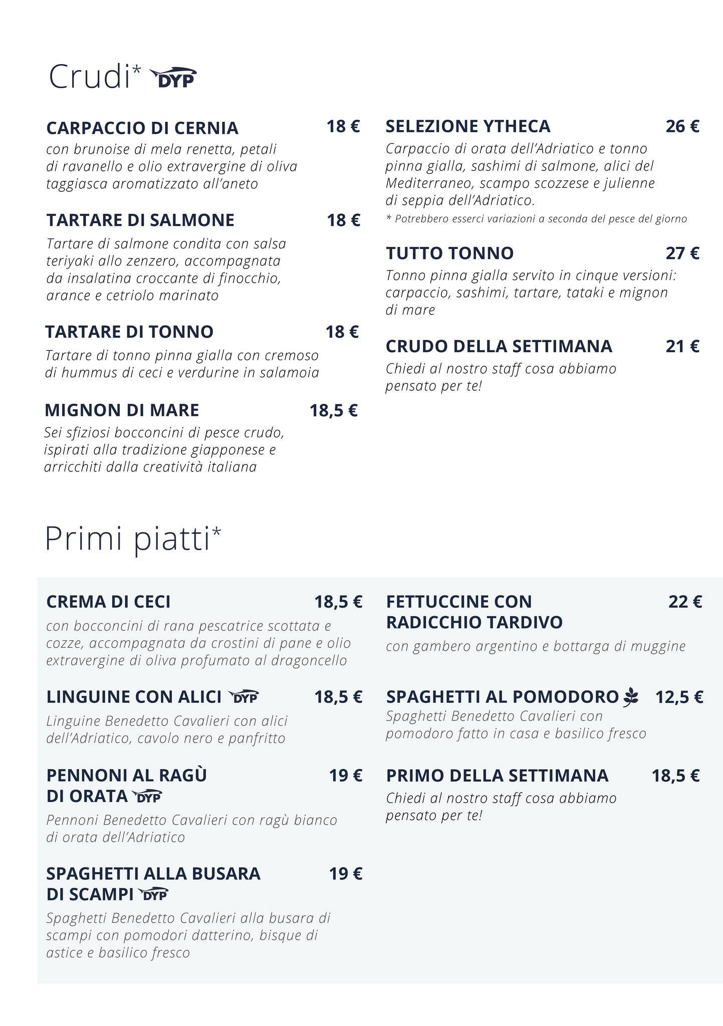 Menu di Ytheca by Fiorital 
