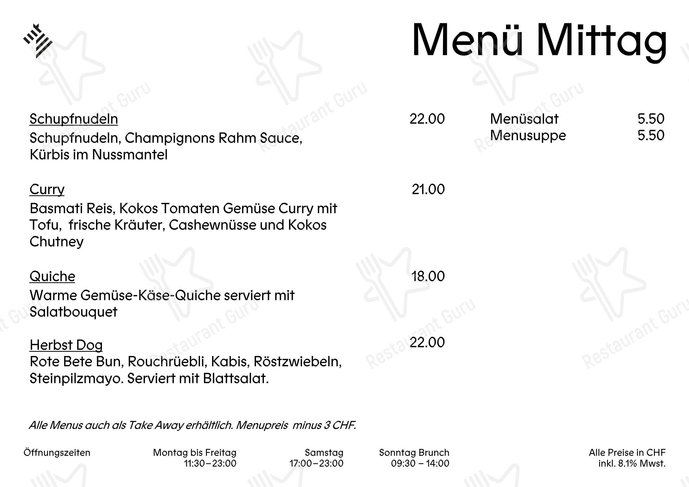 Menu di Restaurant Zebra - 菜单