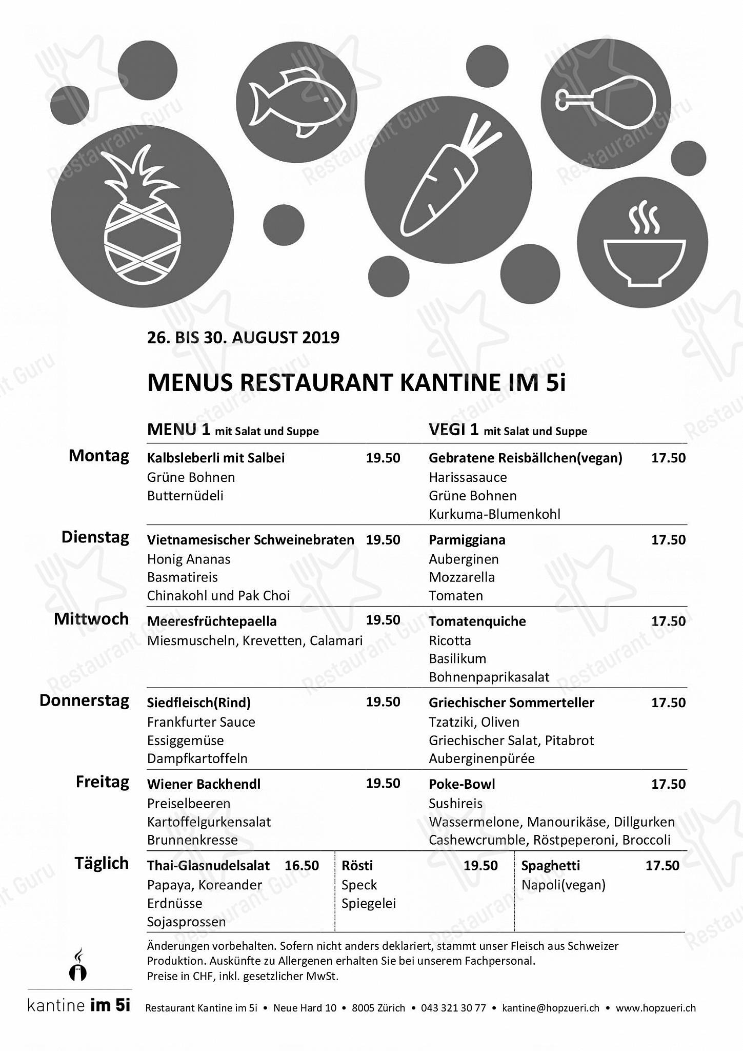Takeaway Menu per Restaurant Zeughaushof in Zurigo