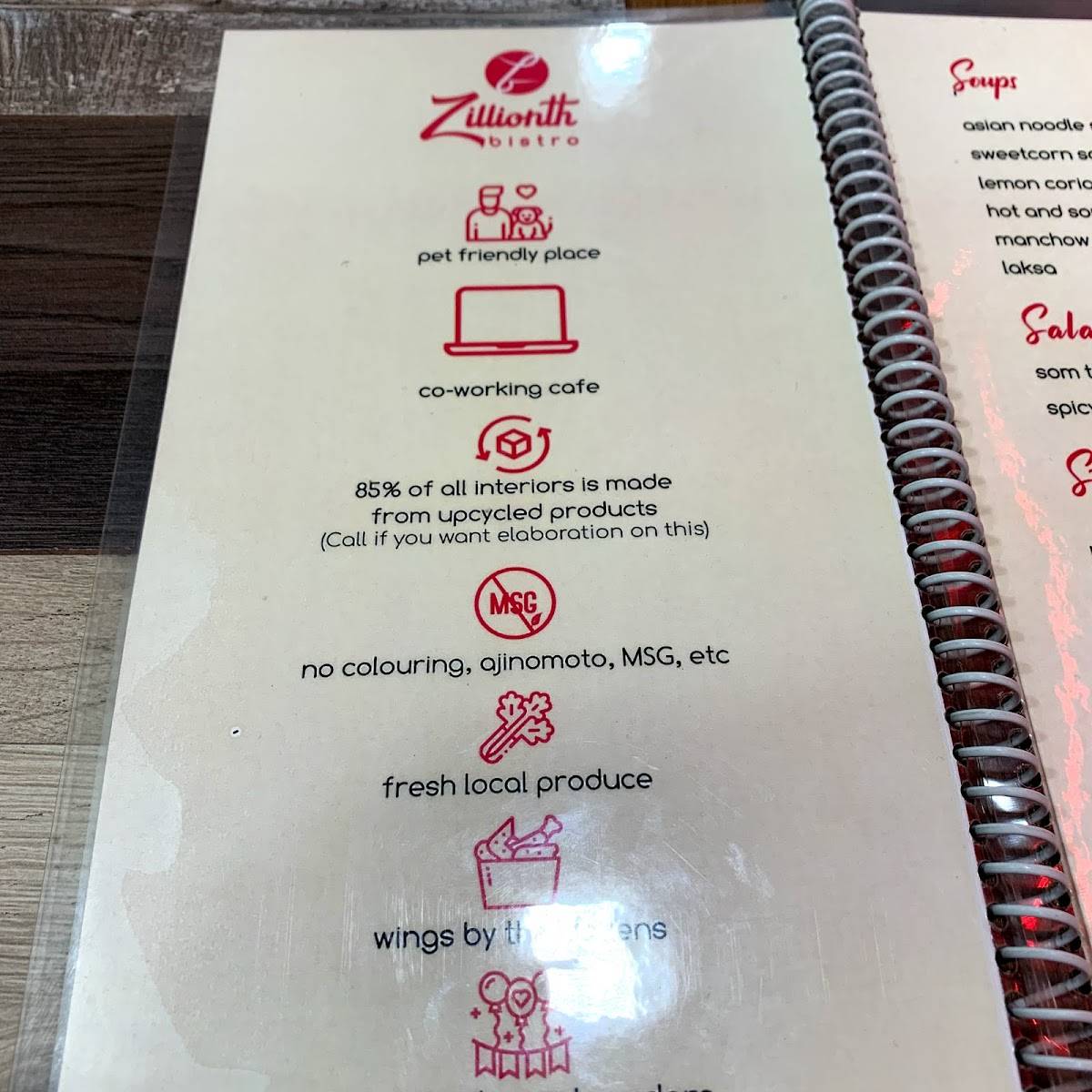 Zillionth Bistro menu