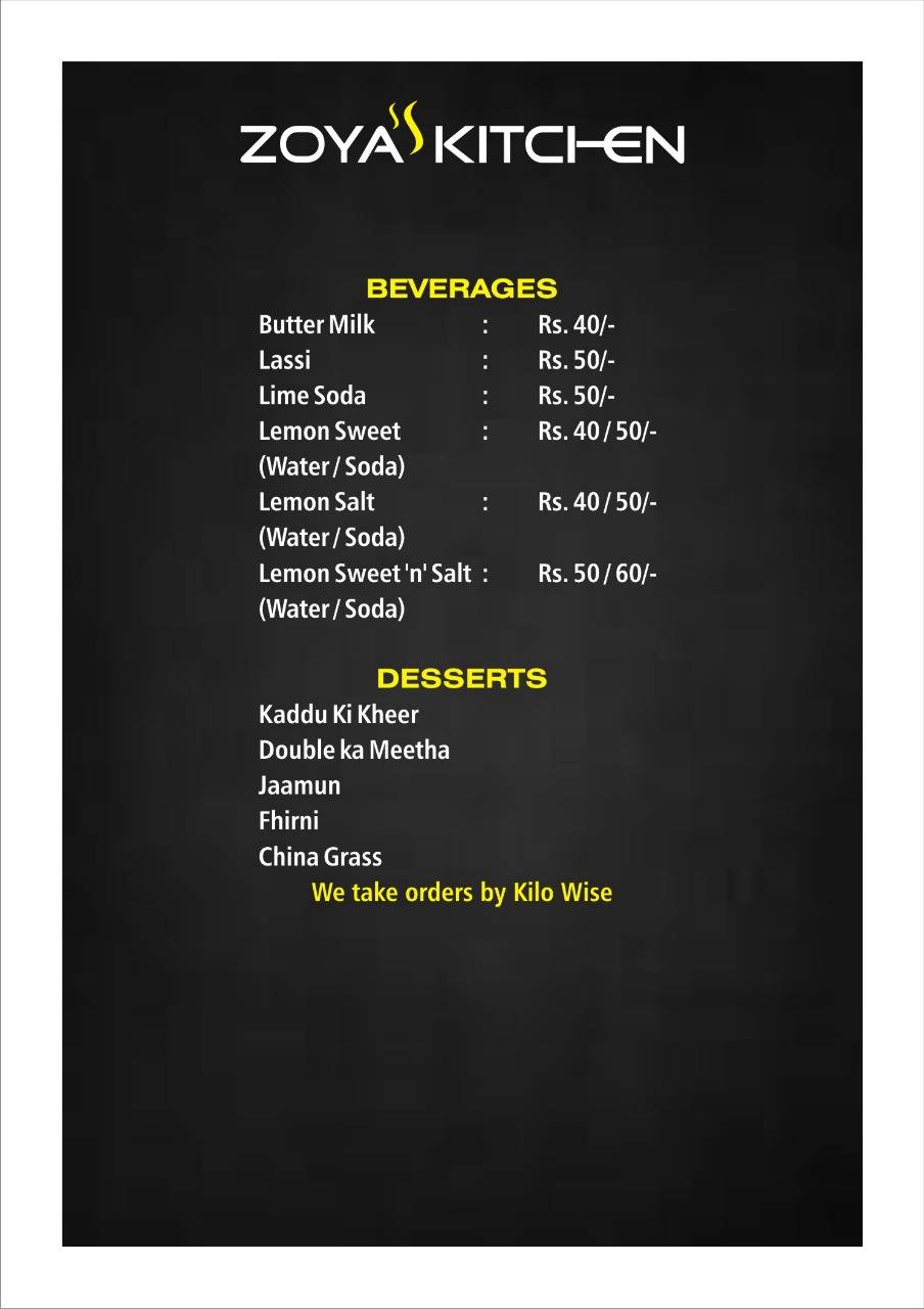 Zoyas Kitchen menu