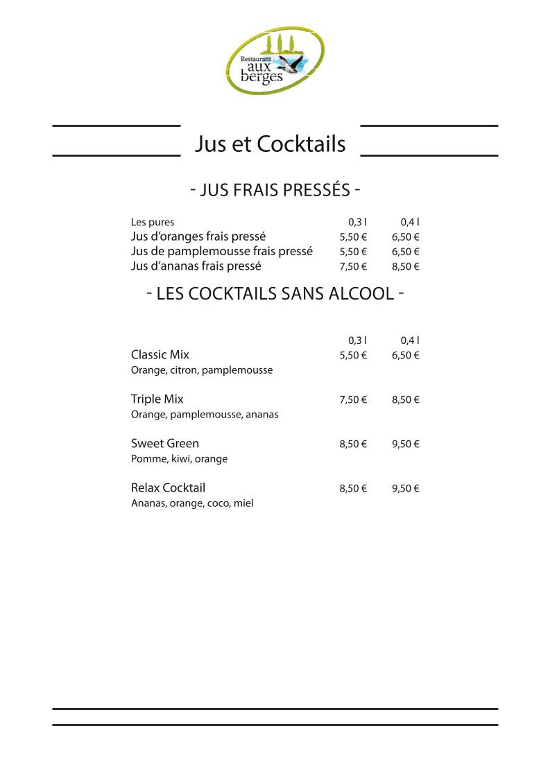 Menu de Restaurant aux Berges (PIDAL)