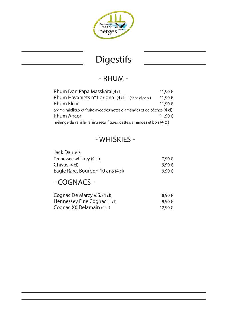 Menu de Restaurant aux Berges (PIDAL)