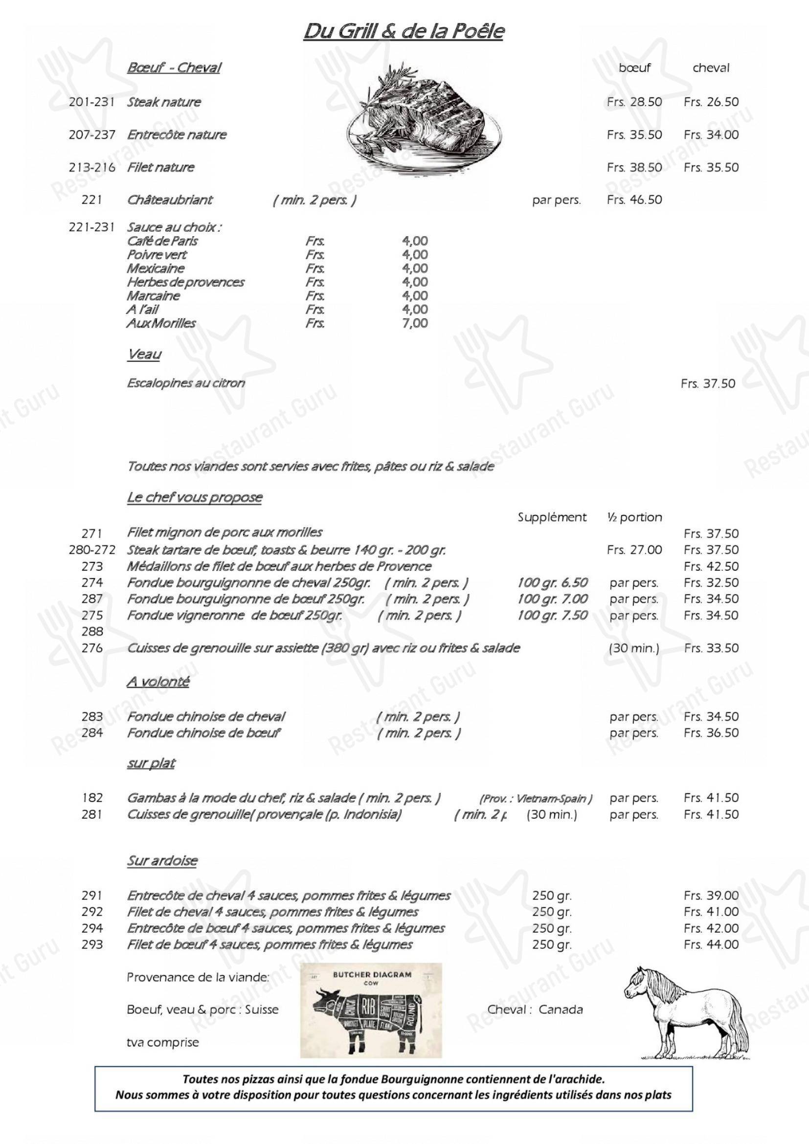 Menu per Restaurant de la Bourdonnette in Losanna