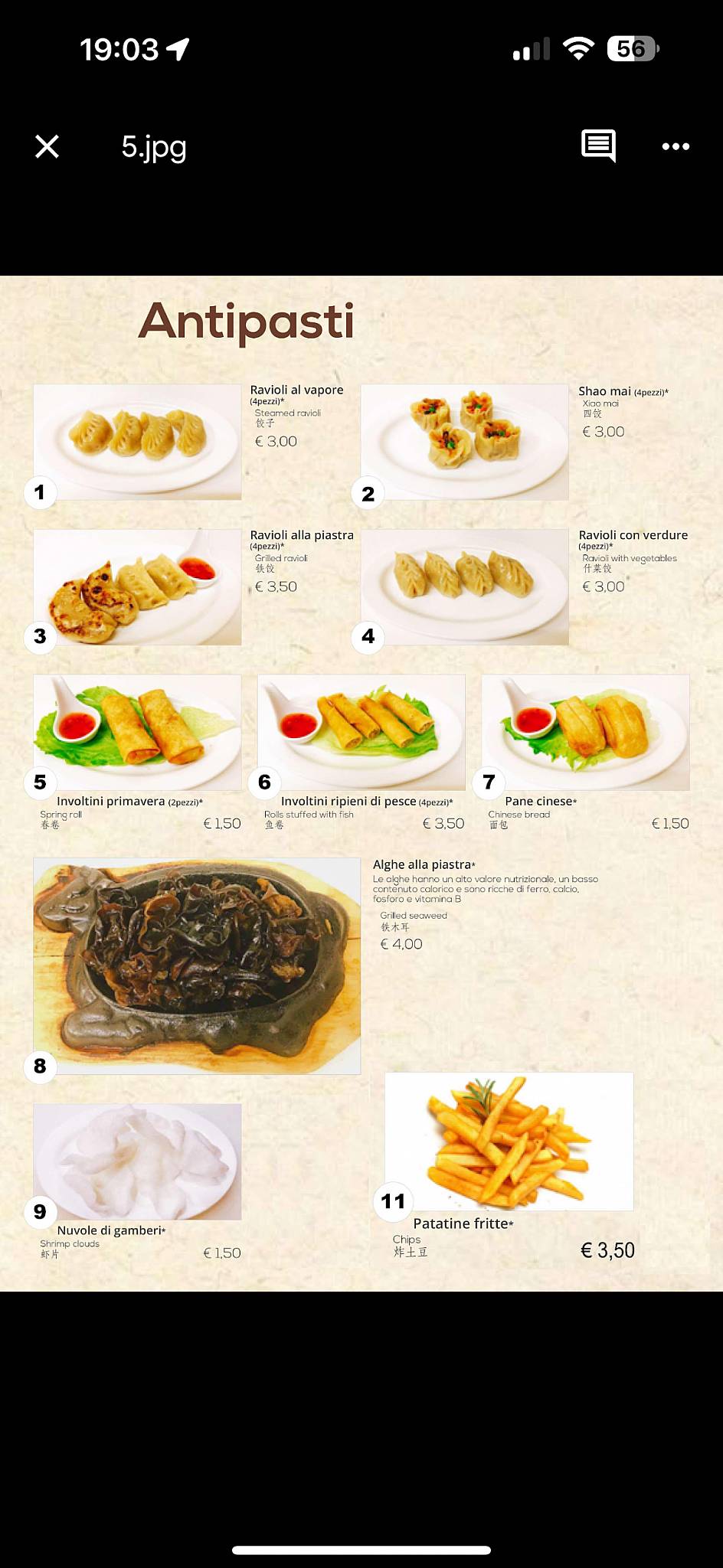 Menu di il giardino di giada 