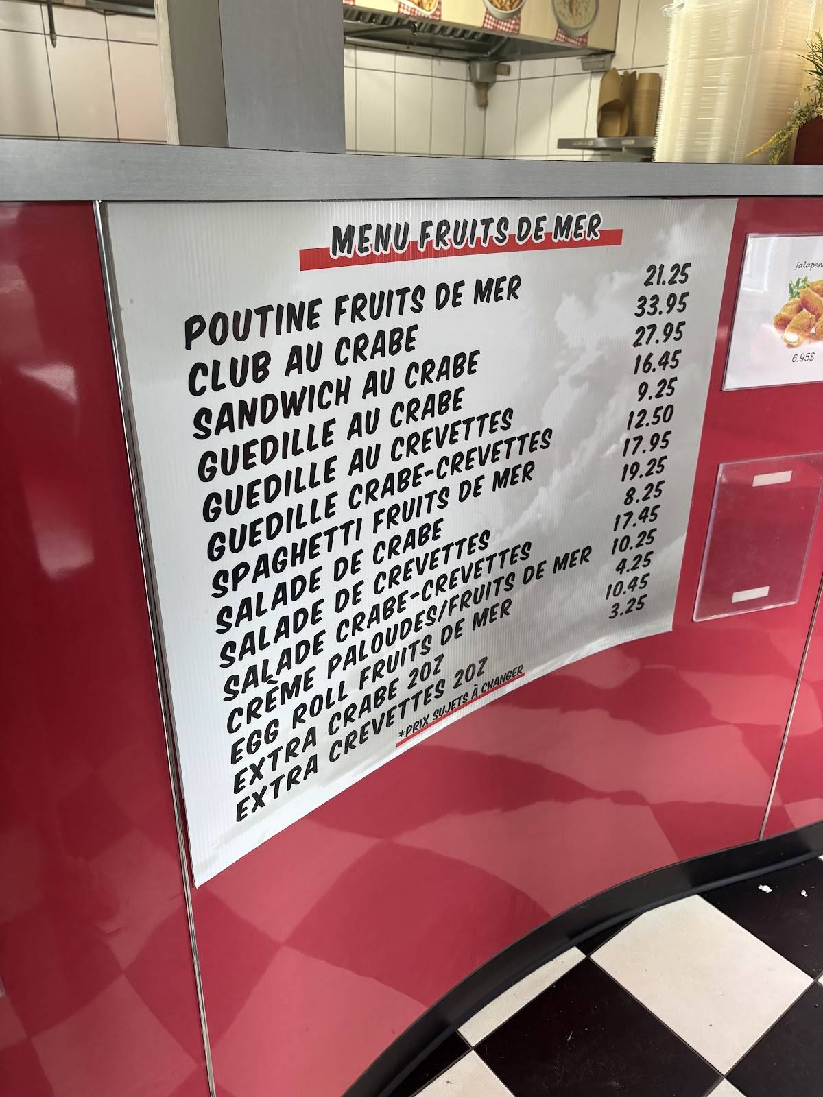 Menu de Restaurant le ptit snack