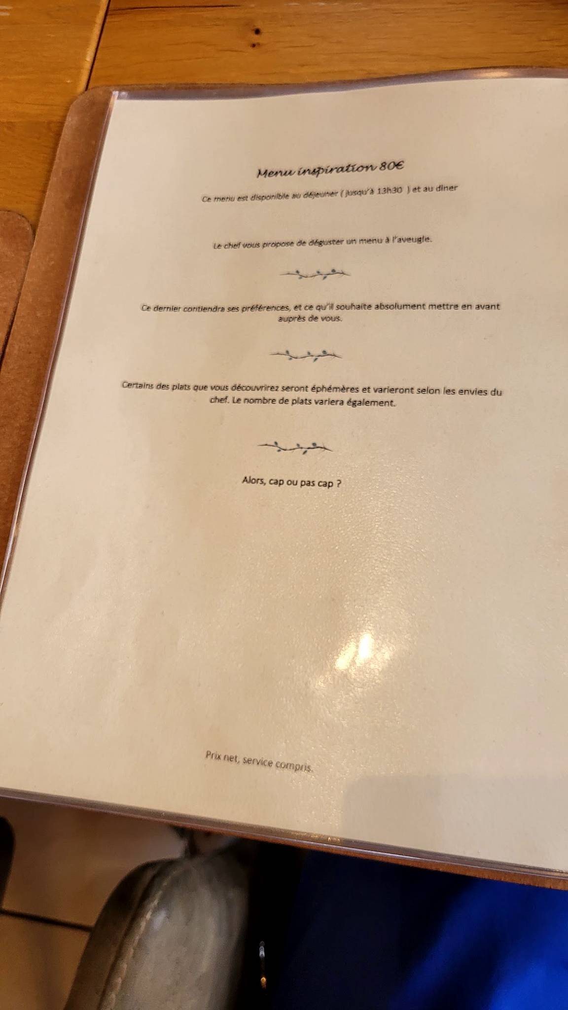 Menu de L'Épine Restaurant Azay le Rideau