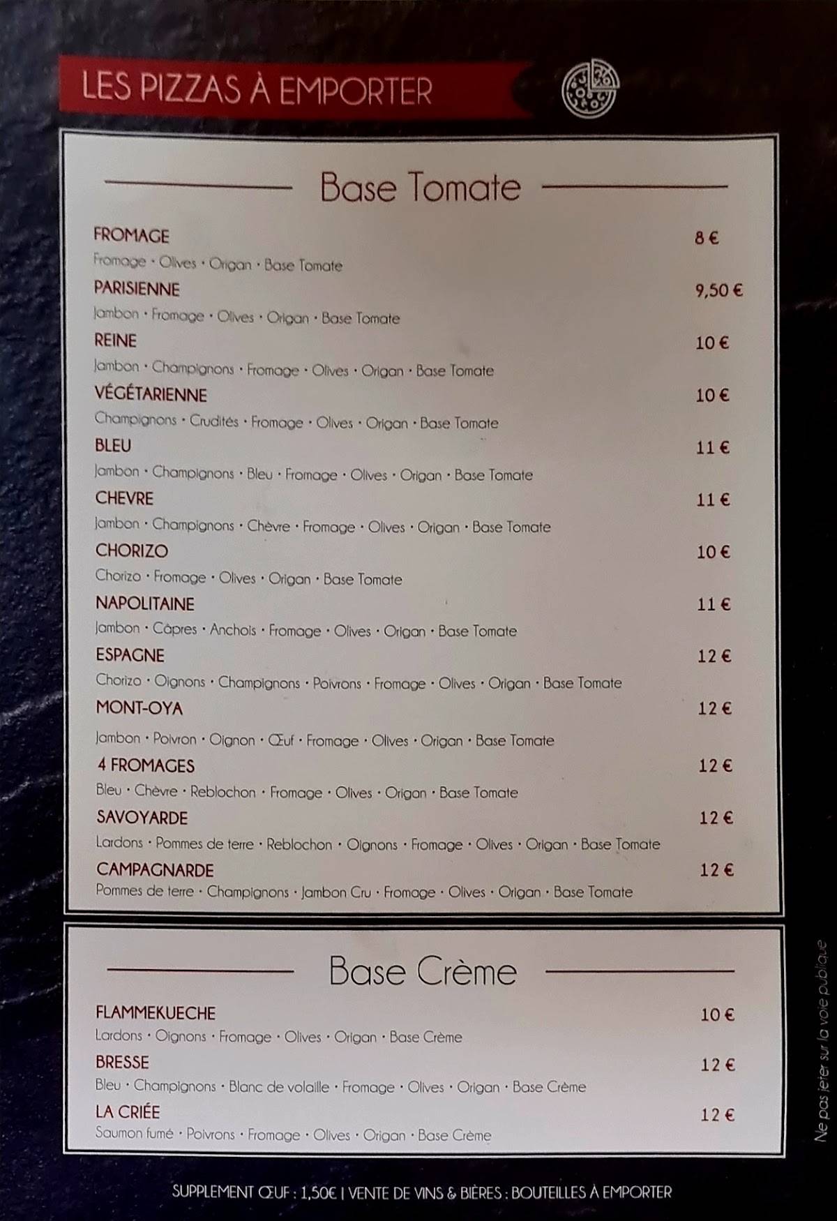 Menu de Restaurant la Siena Pizz