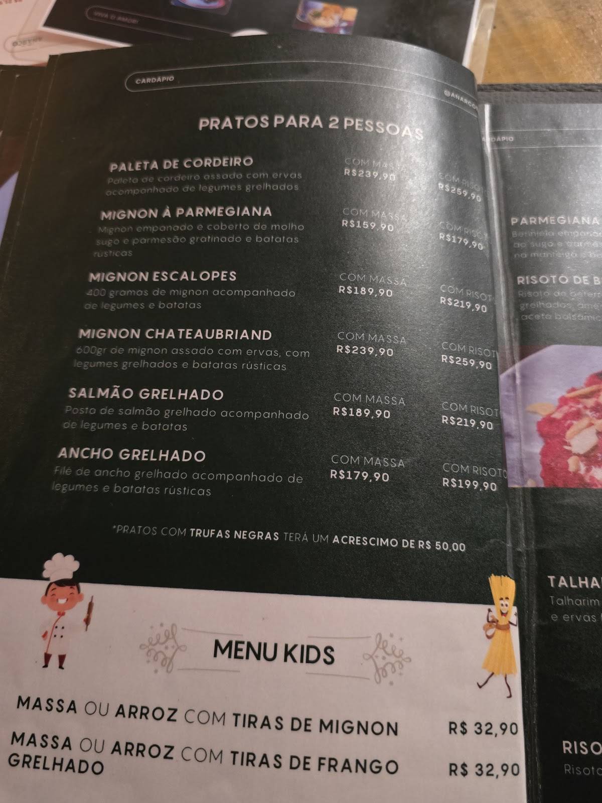 Anarco Batel - Restaurante Italiano em Curitiba cardápio
