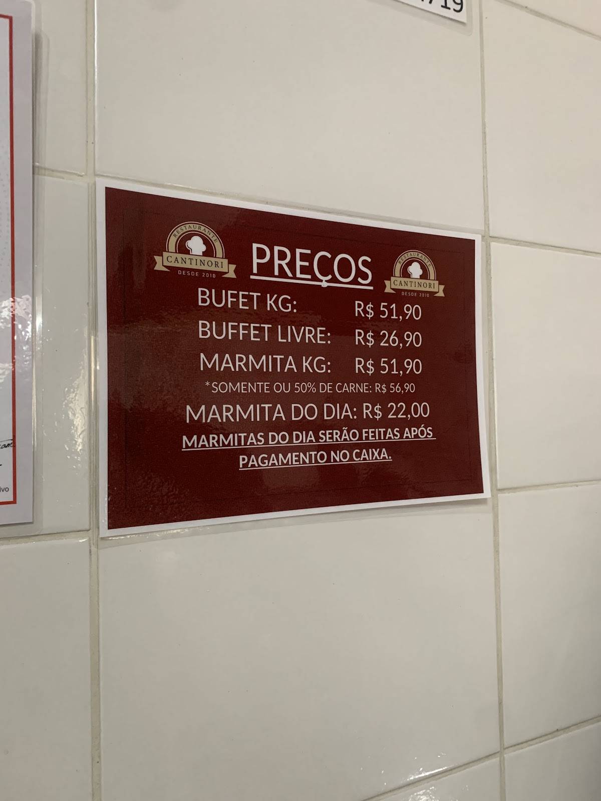 Restaurante Cantinori cardápio
