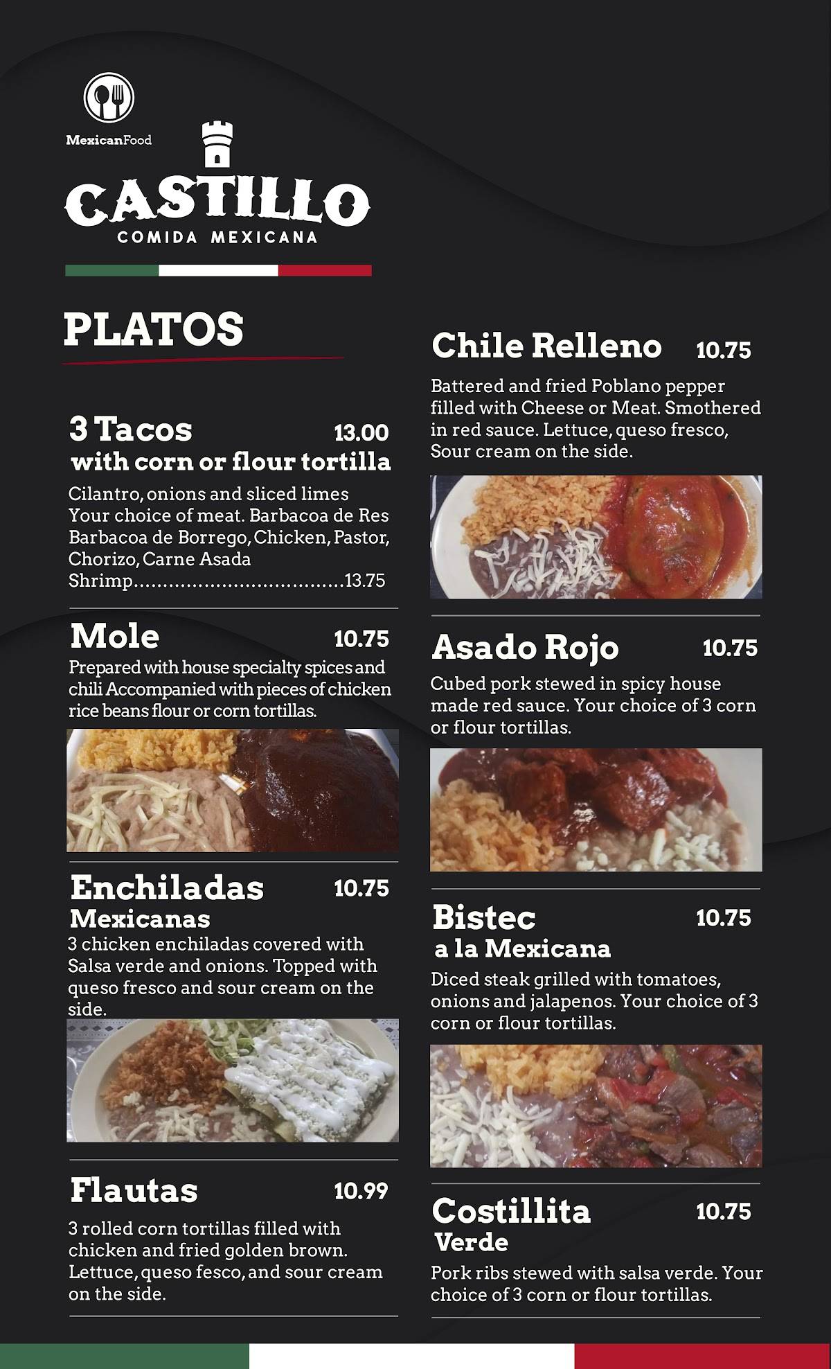 Menu at Restaurante Comida Mexicana Castillo, Gainesville