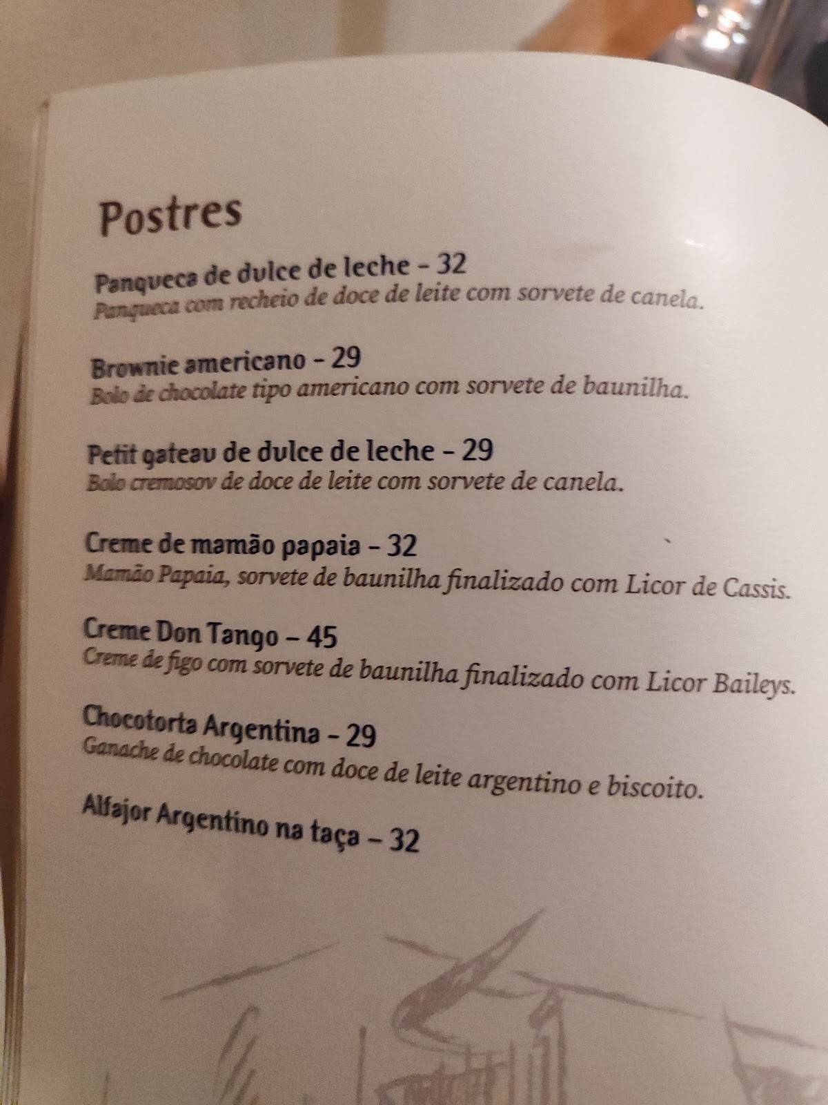 Restaurante Dom Tango Parrilla, Carnes, Massas, Vinhos e Charutos cardápio