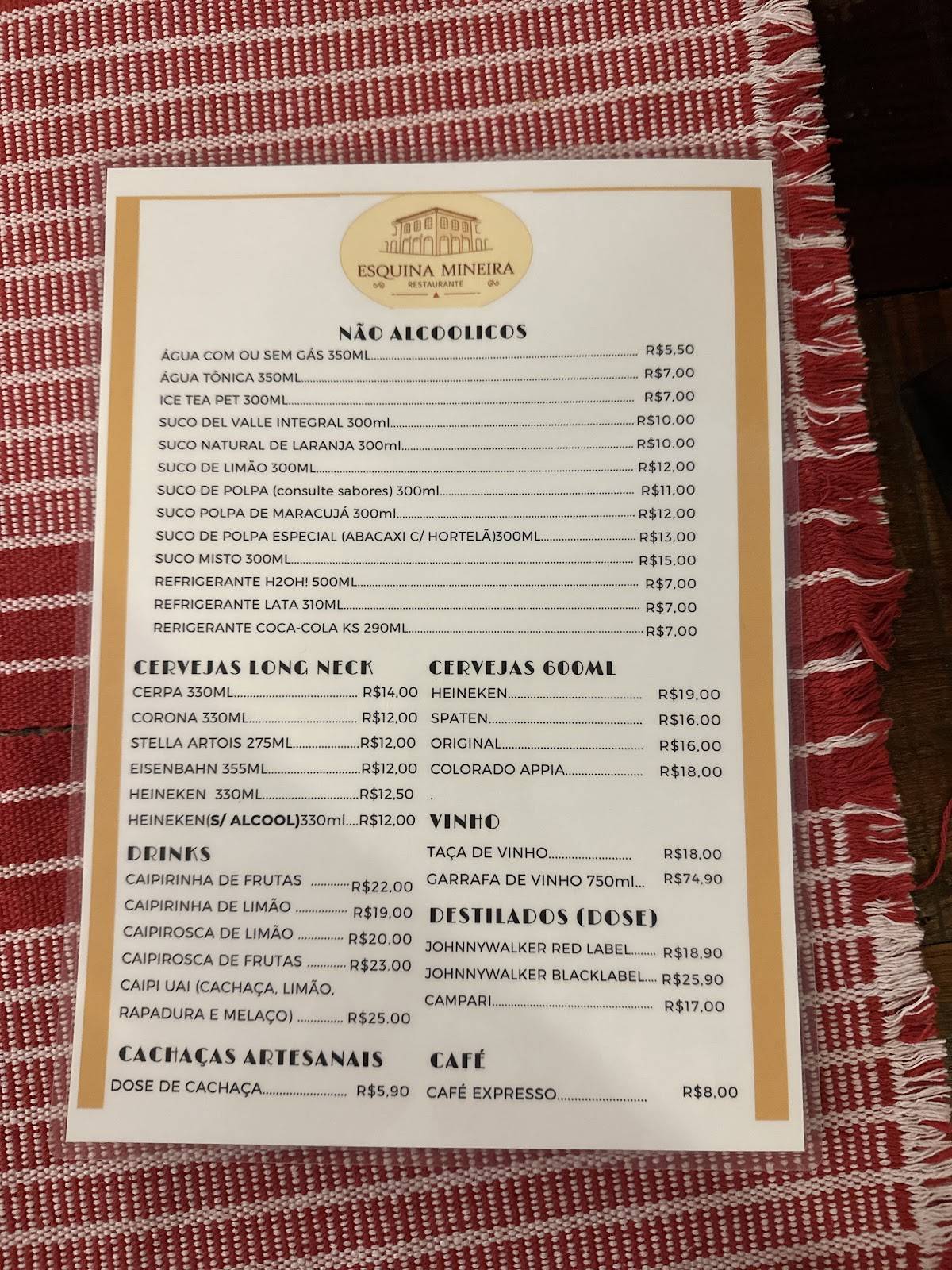 Restaurante Esquina Mineira cardápio