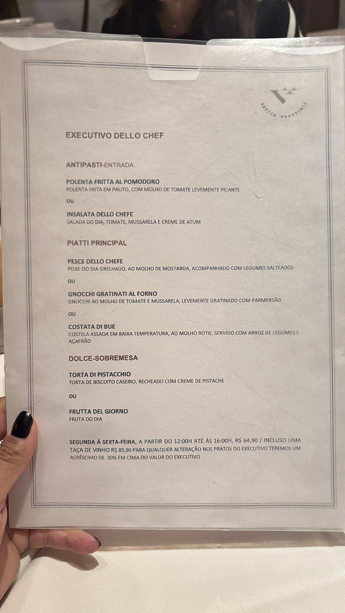 Restaurante Italiano Vinarium Antica Trattoria cardápio
