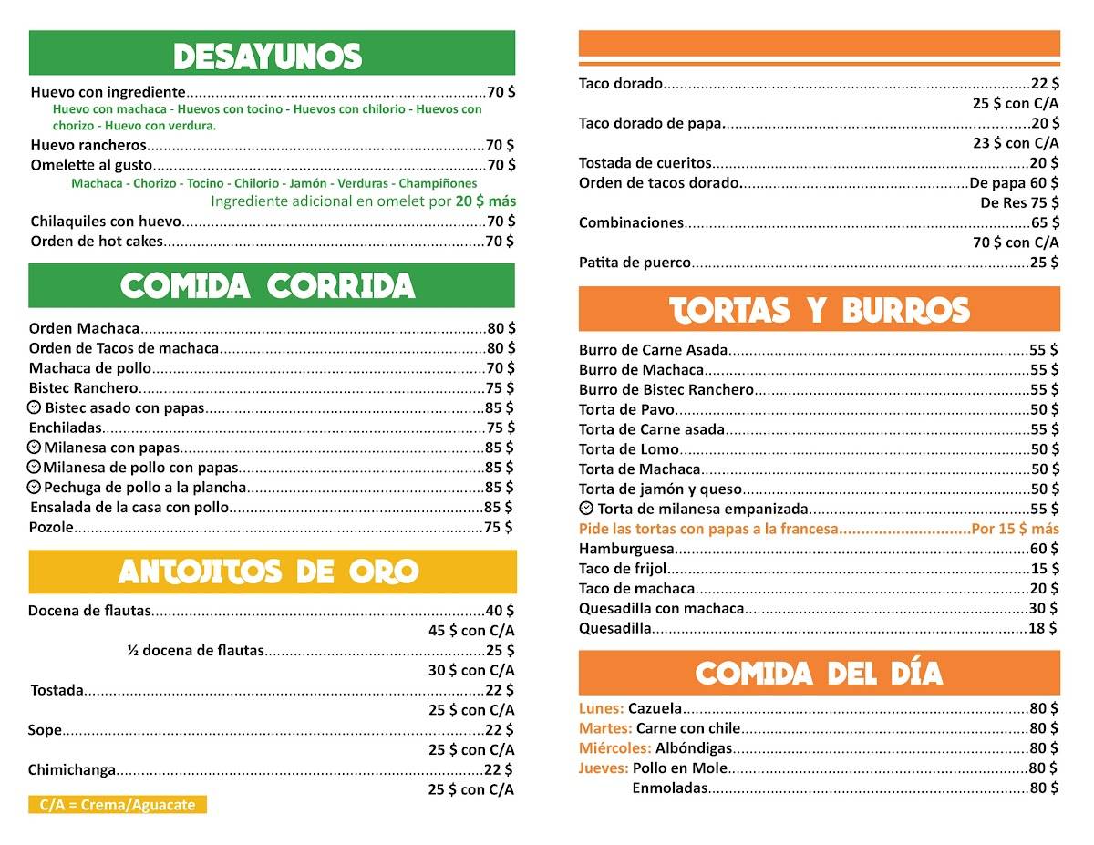 Carta de Restaurante La Flauta de Oro, Mexicali